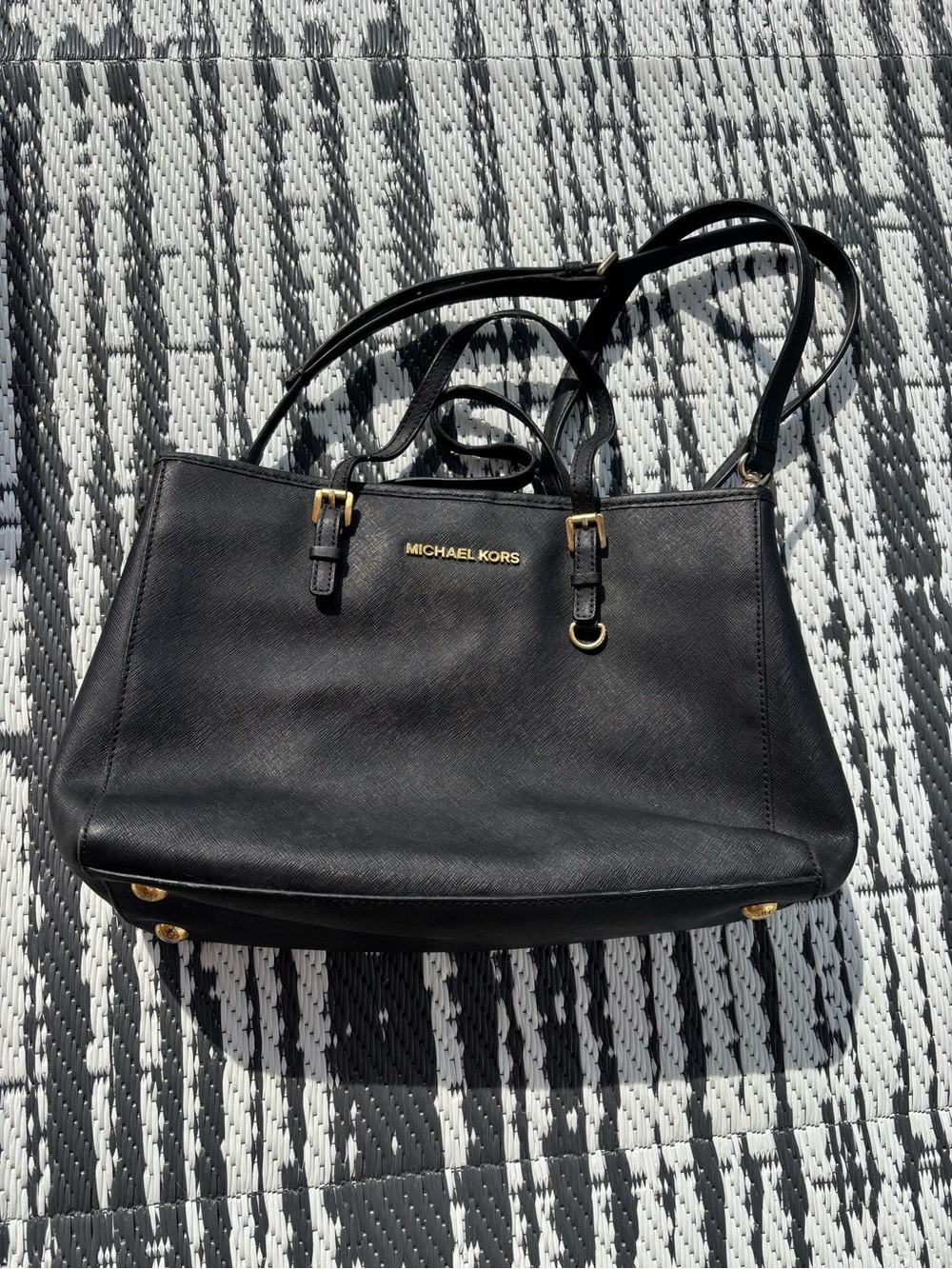 Michael Kors Black Saffiano Leather Tote with Gold Hardware